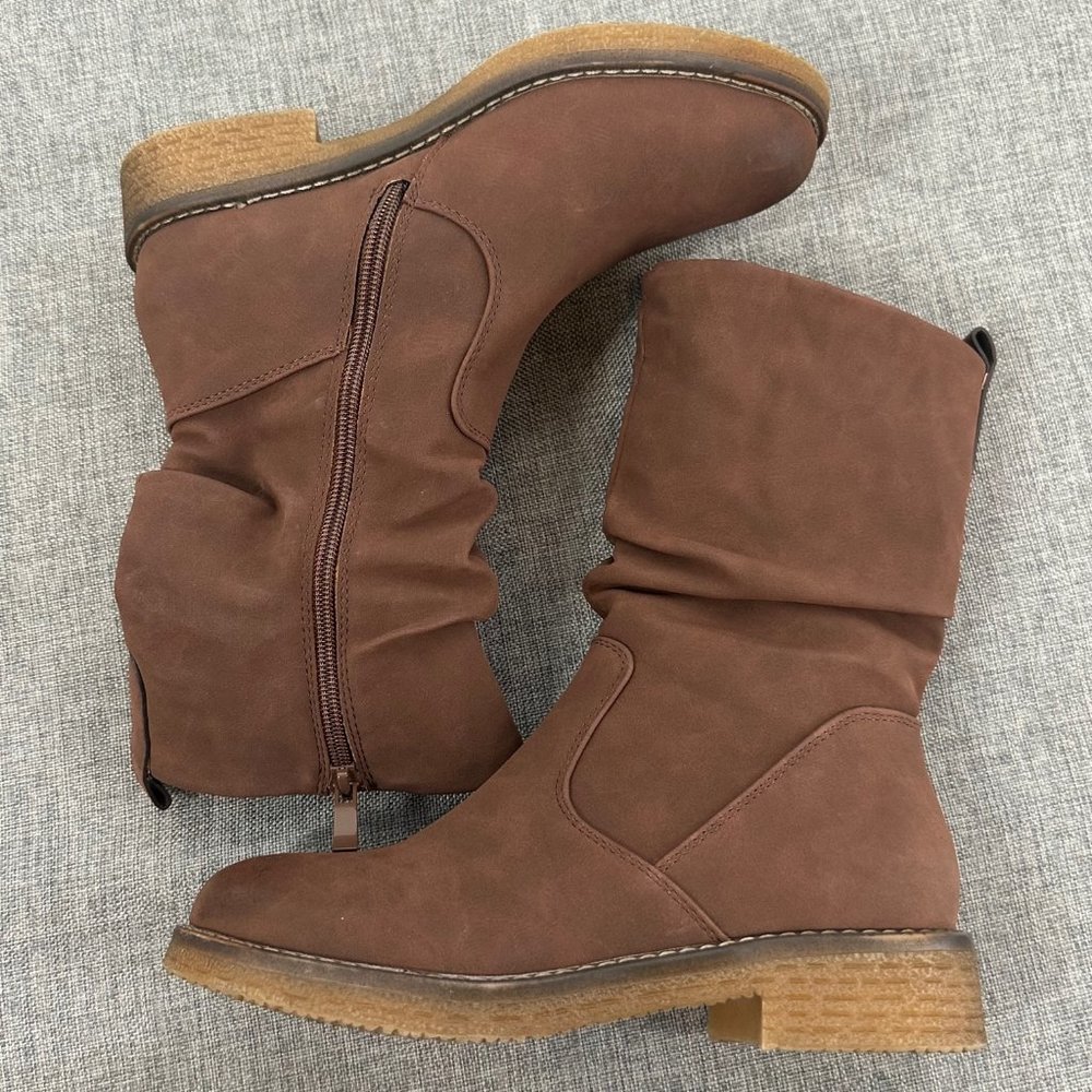 Dream Pairs Combat Riding Boots Almond Toe‎ Tan/ Brown US 5.5 Side Zipper Suede